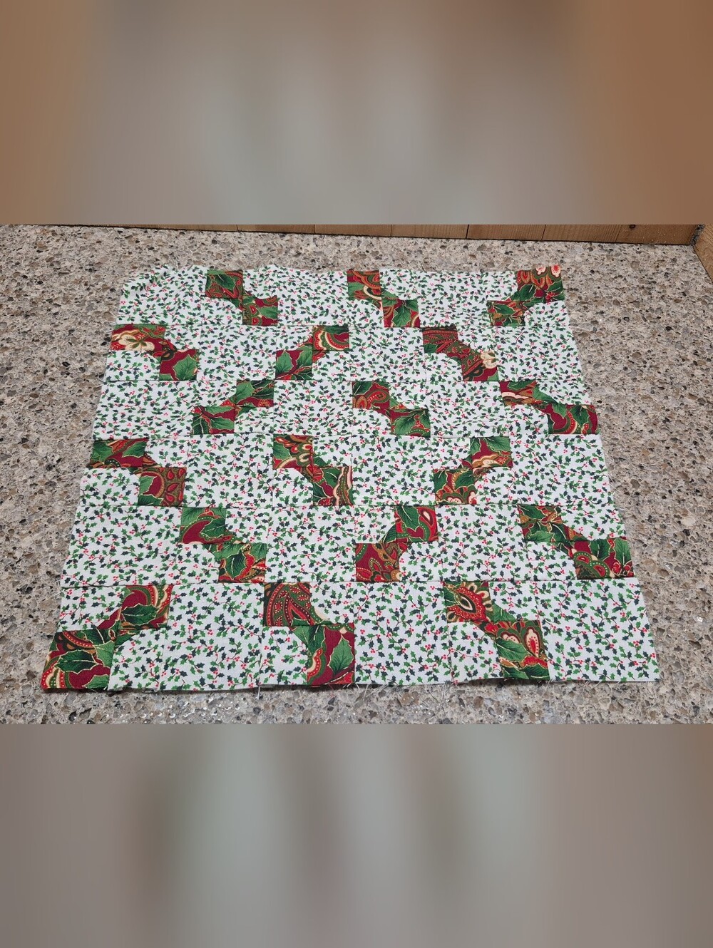 Lot 3 Handmade Christmas Quilt Blocks Vintage Holiday Fabric Holly Bells Paisley